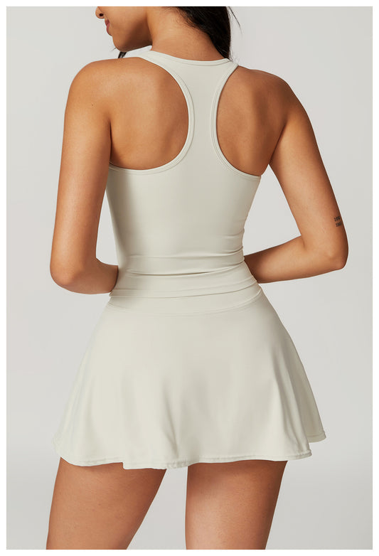 Creamy Halterneck Two Piece Skirt Set