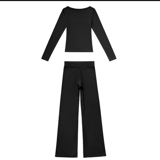 Bella Black Two Piece Flare Pant Set