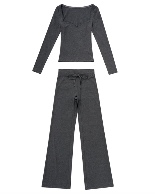 Dark Gray Two Piece Flare Pant Set