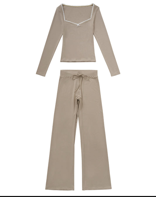 Tan Two Piece Flare Pants Set