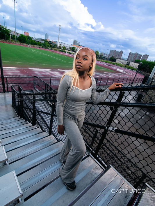 Light Gray Two Piece Flare Pant Set